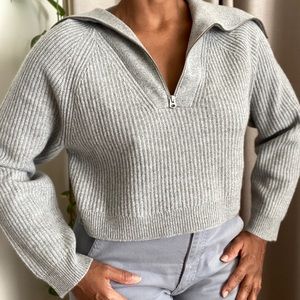 NWT J. CREW Cashmere Collection Cropped Wide Collar Half Zip Sweater.